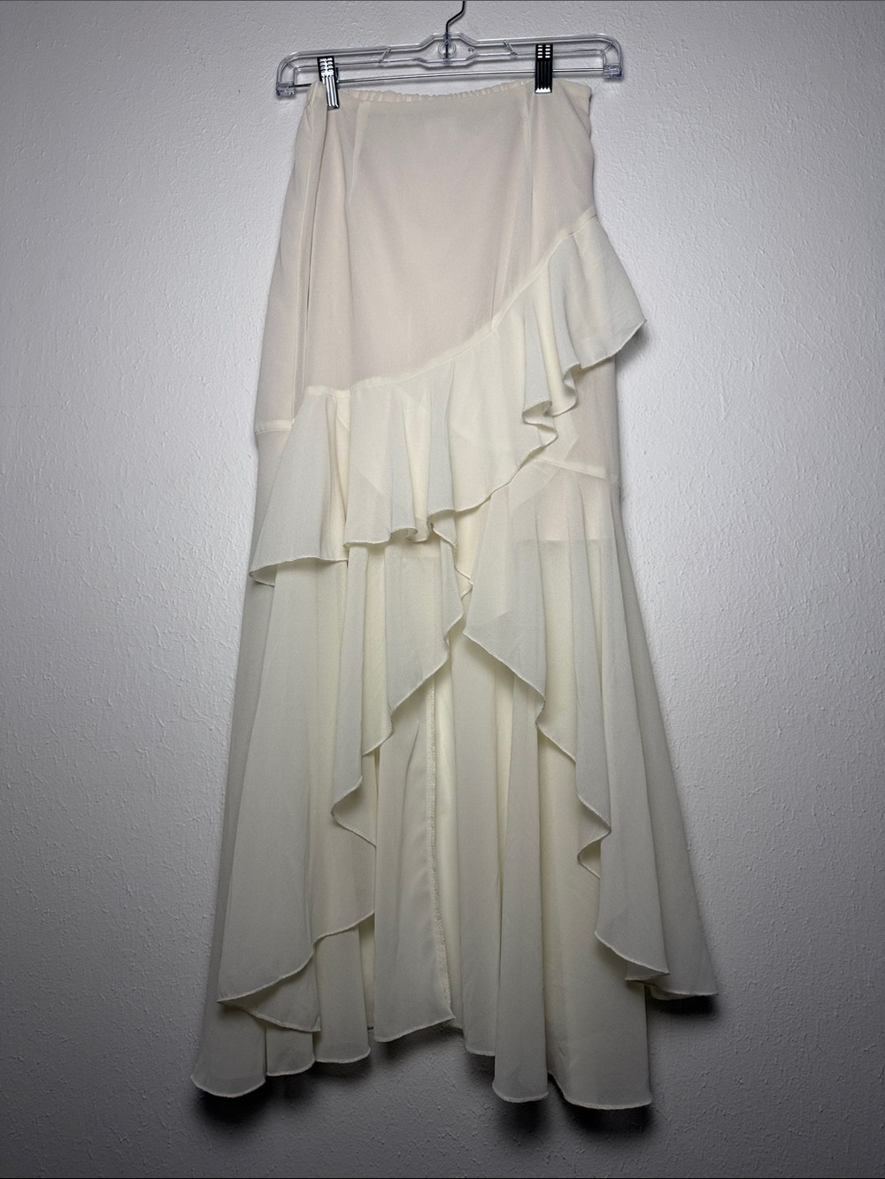 Women's Cream Ruffle High-Low Chiffon Dress